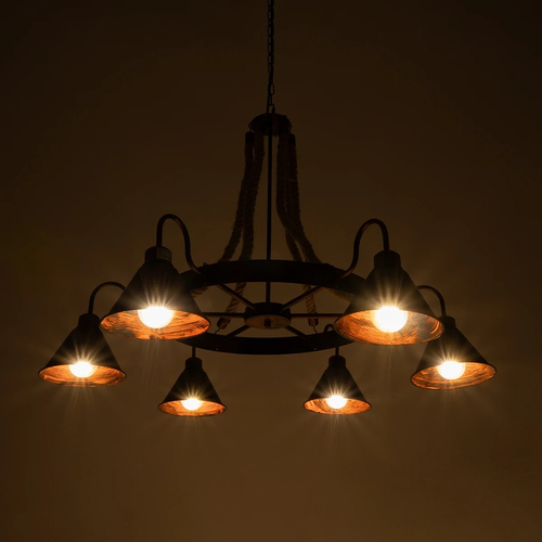 GLOBOSTAR® CAMELOT 10001191 Vintage Κρεμαστό Φωτιστικό Οροφής με Ντουί 6 x E27 AC 220-240V IP20 - Χάλκινο & Μπεζ - Μ95 x Π95 x Υ65cm