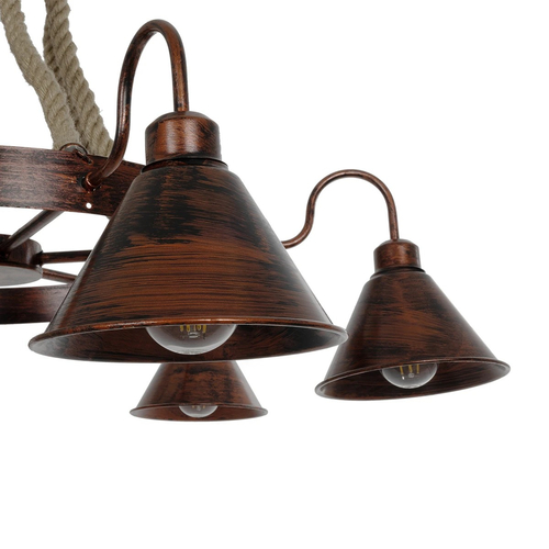 GLOBOSTAR® CAMELOT 10001191 Vintage Κρεμαστό Φωτιστικό Οροφής με Ντουί 6 x E27 AC 220-240V IP20 - Χάλκινο & Μπεζ - Μ95 x Π95 x Υ65cm