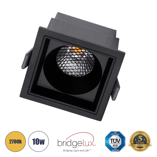 GLOBOSTAR® PLUTO-M 60275 Χωνευτό Downlight Σποτ με Honeycomb Anti Glare Reflector LED 10W 1250lm 38° AC 220-240V IP20 Θερμό Λευκό 2700K - Bridgelux COB Chip & TÜV SÜD Driver - Μαύρο Ματ - Μ8.4 x Π8.4 x Υ5.9cm / Q7.5 x 7.5cm - 5 Χρόνια Εγγύηση