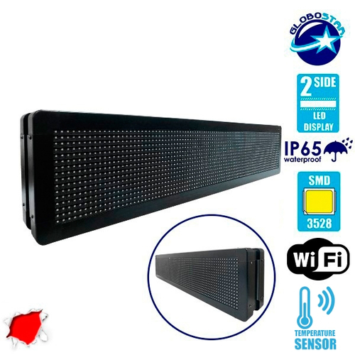 GLOBOSTAR® DISPLAY 90301 Κυλιόμενη Ψηφιακή Επιγραφή P10 Διπλής Όψης LED AC 220-240V Αδιάβροχο IP65 Κόκκινο - WiFi Control μέσω FK APP - Αισθητήρας Θερμοκρασίας & Υγρασίας - Μ104 x Π12 x Υ20cm - 2 Χρόνια Εγγύηση
