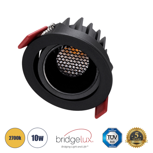 GLOBOSTAR® LEO-R 60287 Χωνευτό Κινούμενο Downlight Σποτ με Honeycomb Anti Glare Reflector LED 10W 1250lm 38° AC 220-240V IP20 Θερμό Λευκό 2700K - Bridgelux COB Chip & TÜV SÜD Driver - Μαύρο Ματ - Μ8.5 x Π8.5 x Υ6.6cm / Q7.5cm - 5 Χρόνια Εγγύηση