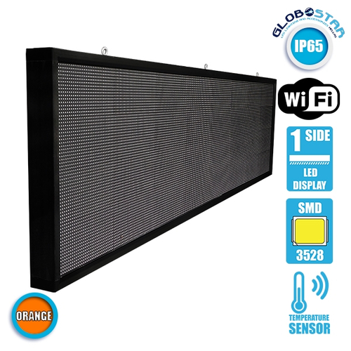 GLOBOSTAR® DISPLAY 90294 Κυλιόμενη Ψηφιακή Επιγραφή P10 Μονής Όψης LED AC 220-240V Αδιάβροχο IP65 Πορτοκαλί - WiFi Control μέσω FK APP - Αισθητήρας Θερμοκρασίας & Υγρασίας - Μ264 x Π9 x Υ72cm - 2 Χρόνια Εγγύηση
