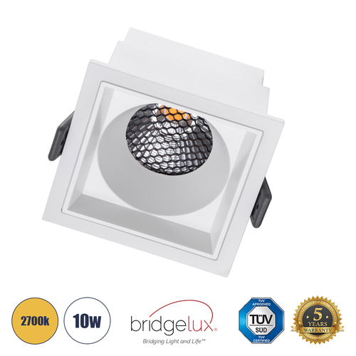 GLOBOSTAR® PLUTO-M 60273 Χωνευτό Downlight Σποτ με Honeycomb Anti Glare Reflector LED 10W 1250lm 38° AC 220-240V IP20 Θερμό Λευκό 2700K - Bridgelux COB Chip & TÜV SÜD Driver - Λευκό Ματ - Μ8.4 x Π8.4 x Υ5.9cm / Q7.5 x 7.5cm - 5 Χρόνια Εγγύηση