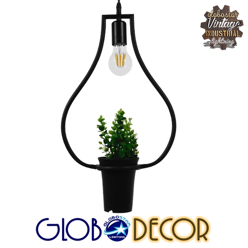 GLOBOSTAR® FLOWERPOT 10001210 Μοντέρνο Κρεμαστό Φωτιστικό Οροφής με Ντουί 1 x E27 AC 220-240V IP20 - Μαύρο & Πράσινο - Μ27 x Π27 x Υ40cm