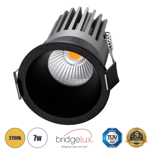 GLOBOSTAR® MICRO-B 60245 Χωνευτό Downlight Σποτ LED 7W 875lm 38° AC 220-240V IP20 Θερμό Λευκό 2700K - Bridgelux COB Chip & TÜV SÜD Driver - Μαύρο Ματ - Μ6 x Π6 x Υ7.8cm / Q5cm - 5 Χρόνια Εγγύηση