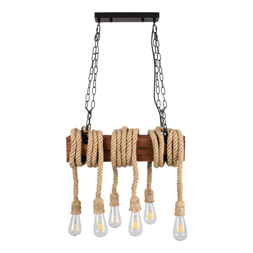 GLOBOSTAR® VIKING 00606 Vintage Κρεμαστό Φωτιστικό Οροφής με Ντουί 6 x E27 AC 220-240V IP20 - Καφέ & Μπεζ - Μ53 x Π11 x Υ220cm