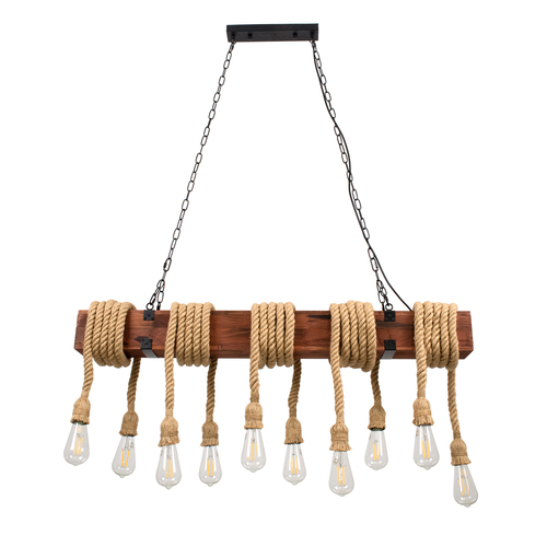 GLOBOSTAR® VIKING 00607 Vintage Κρεμαστό Φωτιστικό Οροφής με Ντουί 10 x E27 AC 220-240V IP20 - Καφε & Μπεζ - Μ108 x Π11 x Υ220cm