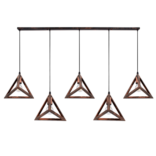 GLOBOSTAR® TRIANGLE 00609 Μοντέρνο Κρεμαστό Φωτιστικό Οροφής με Ντουί 5 x E27 AC 220-240V IP20 - Χάλκινο - Μ170 x Π22 x Y130cm