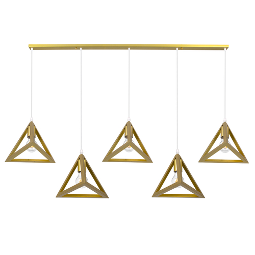 GLOBOSTAR® TRIANGLE 00610 Μοντέρνο Κρεμαστό Φωτιστικό Οροφής με Ντουί 5 x E27 AC 220-240V IP20 - Χρυσό - Μ170 x Π22 x Y130cm