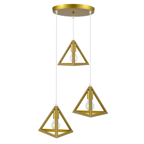 GLOBOSTAR® TRIANGLE 00620 Μοντέρνο Κρεμαστό Φωτιστικό Οροφής με Ντουί 3 x E27 AC 220-240V IP20 - Χρυσό - Μ49 x Π49 x Y130cm