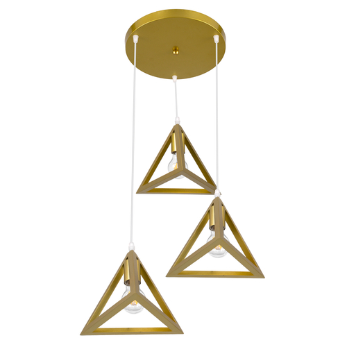 GLOBOSTAR® TRIANGLE 00620 Μοντέρνο Κρεμαστό Φωτιστικό Οροφής με Ντουί 3 x E27 AC 220-240V IP20 - Χρυσό - Μ49 x Π49 x Y130cm