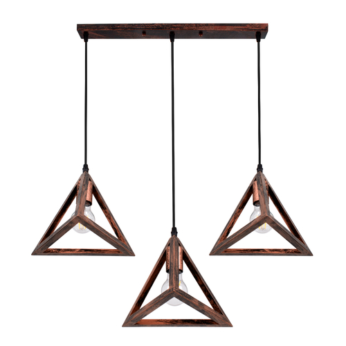 GLOBOSTAR® TRIANGLE 00623 Μοντέρνο Κρεμαστό Φωτιστικό Οροφής με Ντουί 3 x E27 AC 220-240V IP20 - Χάλκινο - Μ70 x Π22 x Y130cm