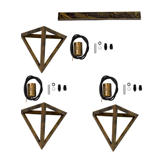 GLOBOSTAR® TRIANGLE 00624 Μοντέρνο Κρεμαστό Φωτιστικό Οροφής με Ντουί 3 x E27 AC 220-240V IP20 - Μπρούτζινο - Μ70 x Π22 x Y130cm