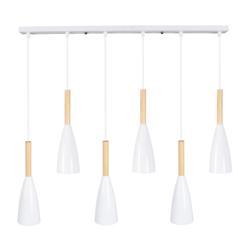 GLOBOSTAR® DILLON 00633 Μοντέρνο Κρεμαστό Φωτιστικό Οροφής με Ντουί 6 x E27 AC 220-240V IP20 - Λευκό & Μπεζ - Μ84 x Π14 x Υ130cm