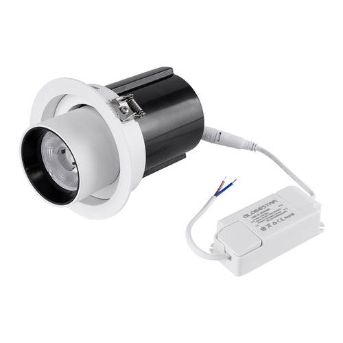 GLOBOSTAR® VIRGO-M 60306 Χωνευτό Κινούμενο Downlight Σποτ LED 12W 1560lm 36° AC 220-240V IP20 Φυσικό Λευκό 4500K - Bridgelux COB Chip & TÜV SÜD Driver - Λευκό & Μαύρο Ματ - Μ11 x Π11 x Υ11.5cm / Q9.5cm - 5 Χρόνια Εγγύηση