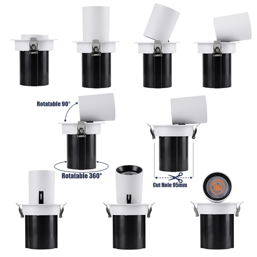 GLOBOSTAR® VIRGO-M 60307 Χωνευτό Κινούμενο Downlight Σποτ LED 12W 1500lm 36° AC 220-240V IP20 Θερμό Λευκό 2700K - Bridgelux COB Chip & TÜV SÜD Driver - Λευκό & Μαύρο Ματ - Μ11 x Π11 x Υ11.5cm / Q9.5cm - 5 Χρόνια Εγγύηση