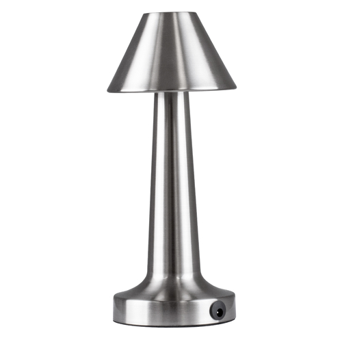 GloboStar® MOLLY 76516 Επαναφορτιζόμενο Επιτραπέζιο Φωτιστικό Πορτατίφ LED 1.5W 105lm 120° DC 5V IP44 Θερμό Λευκό 2700K Dimmable Ασημί Αλουμίνιο - Μ10 x Π10 x Υ23cm - 2 Xρόνια Εγγύηση