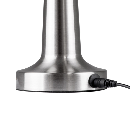 GloboStar® MOLLY 76516 Επαναφορτιζόμενο Επιτραπέζιο Φωτιστικό Πορτατίφ LED 1.5W 105lm 120° DC 5V IP44 Θερμό Λευκό 2700K Dimmable Ασημί Αλουμίνιο - Μ10 x Π10 x Υ23cm - 2 Xρόνια Εγγύηση