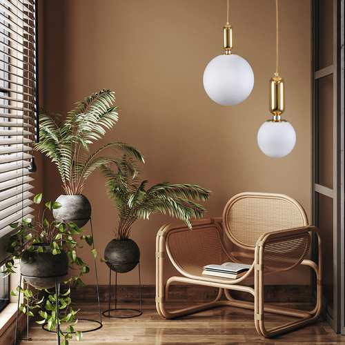 GLOBOSTAR® MAVERICK 00943 Μοντέρνο Κρεμαστό Φωτιστικό Οροφής με Ντουί 1 x E27 AC 220-240V IP20 - Χρυσό & Λευκό - Μ15 x Π15 x Υ33cm