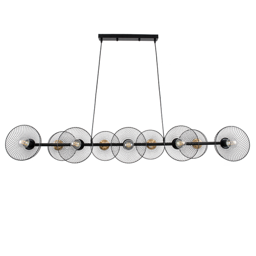 GLOBOSTAR® VERONA 00588 Μοντέρνο Κρεμαστό Φωτιστικό Οροφής με Ντουί 9 x E27 AC 220-240V IP20 - Μαύρο & Χρυσό - Μ140 x Π28 x Υ20cm