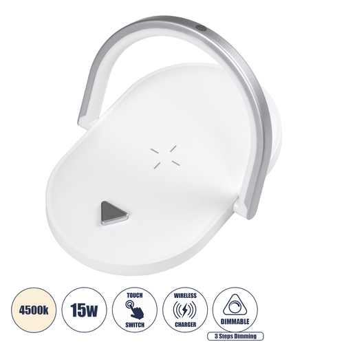 GloboStar® ECLIPSE 76559 Επιτραπέζιο Φωτιστικό Πορτατίφ LED 15W 1200lm 180° AC 220-240V IP20 Φυσικό Λευκό 4500K Dimmable Λευκό Πλαστικό - Μ17 x Π13 x Υ10cm - 2 Xρόνια Εγγύηση