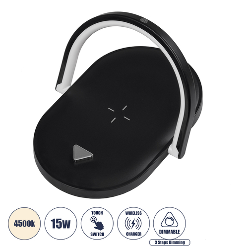 GloboStar® ECLIPSE 76558 Επιτραπέζιο Φωτιστικό Πορτατίφ LED 1.5W 1200lm 180° AC 220-240V IP20 Φυσικό Λευκό 4500K Dimmable Μαύρο Πλαστικό - Μ17 x Π13 x Υ10cm - 2 Xρόνια Εγγύηση