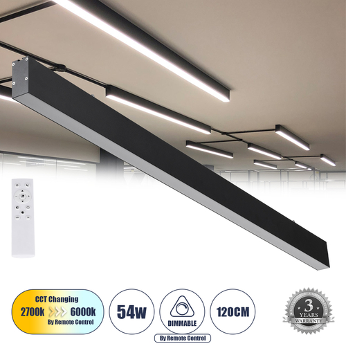 GLOBOSTAR® FELIX 61028-S Μοντέρνο Φωτιστικό Οροφής LED 54W 6500lm 120° AC 220-240V IP20 Ρυθμιζόμενο Λευκό CCT με Χειριστήριο από 2700K έως 6000K Dimmable - Lumileds SMD Chip - Μαύρο Ματ - Μ120 x Π3.5 x Υ7cm - 3 Χρόνια Εγγύηση