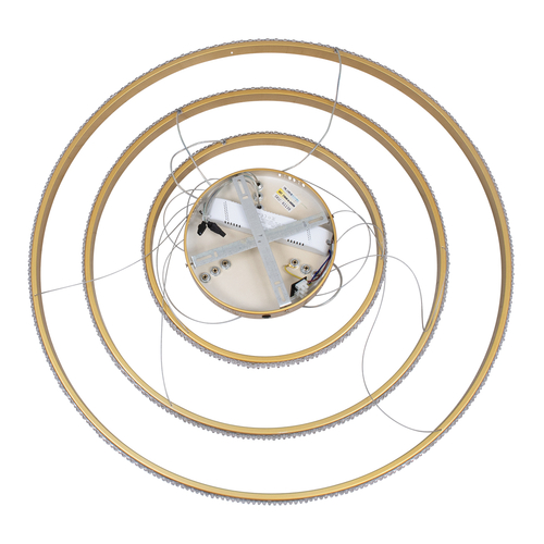 GLOBOSTAR® DIAMOND TRIO 61139 Μοντέρνο Κρεμαστό Φωτιστικό Οροφής LED 120W 14723lm 360° AC 220-240V IP20 Ρυθμιζόμενο Λευκό CCT με Χειριστήριο από 2700K έως 6000K Dimmable - Lumileds SMD Chip - Χρυσό Βούρτσας - Μ80 x Π80 x Υ80cm - 3 Χρόνια Εγγύηση