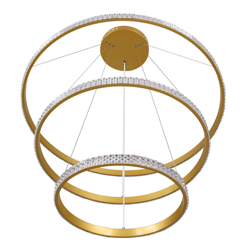 GLOBOSTAR® DIAMOND TRIO 61139-DECO Μοντέρνο Κρεμαστό Φωτιστικό Οροφής LED 120W 14723lm 360° AC 220-240V IP20 Ρυθμιζόμενο Λευκό CCT με Χειριστήριο από 2700K έως 6000K Dimmable - Lumileds SMD Chip - Χρυσό Βούρτσας - Μ80 x Π80 x Υ80cm - 3 Χρόνια Εγγύηση