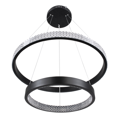 GLOBOSTAR® DIAMOND DUO 61150-DECO Μοντέρνο Κρεμαστό Φωτιστικό Οροφής LED 75W 8743lm 360° AC 220-240V IP20 Ρυθμιζόμενο Λευκό CCT με Χειριστήριο από 2700K έως 6000K Dimmable - Lumileds SMD Chip - Μαύρο Ματ - Μ60 x Π60 x Υ60cm - 3 Χρόνια Εγγύηση