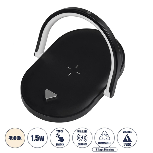 GloboStar® ECLIPSE 76558 Επιτραπέζιο Φωτιστικό Πορτατίφ LED 1.5W 1200lm 180° AC 220-240V IP20 Φυσικό Λευκό 4500K Dimmable Μαύρο Πλαστικό - Μ17 x Π13 x Υ10cm - 2 Xρόνια Εγγύηση