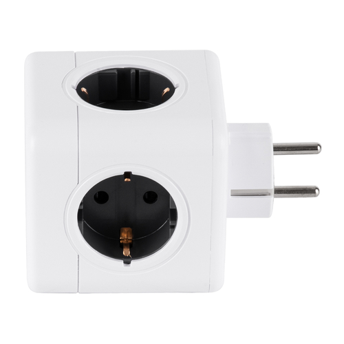 GLOBOSTAR® POWERCUBE 79627 Πολύπριζο 5 Θέσεων με 5 x EU Schuko Πρίζες Ασφαλείας Childproof AC 220-240V 3680W/16A Max Load IP20 - Λευκό & Γκρι - Μ7.5 x Π11.5 x Υ7.5cm