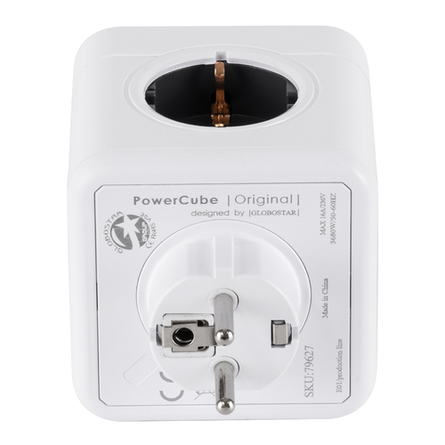 GLOBOSTAR® POWERCUBE 79627 Πολύπριζο 5 Θέσεων με 5 x EU Schuko Πρίζες Ασφαλείας Childproof AC 220-240V 3680W/16A Max Load IP20 - Λευκό & Γκρι - Μ7.5 x Π11.5 x Υ7.5cm
