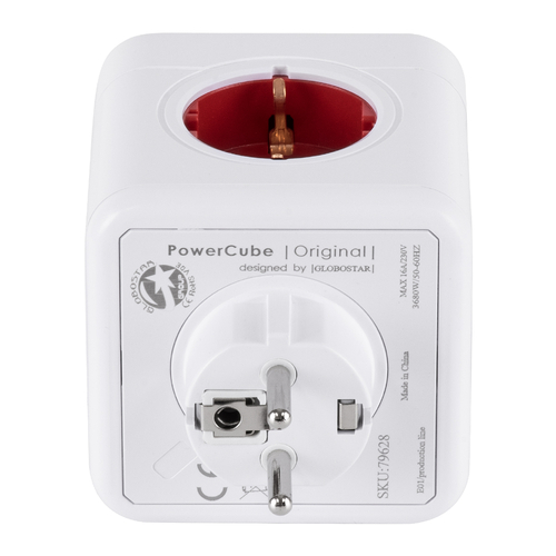 GLOBOSTAR® POWERCUBE 79628 Πολύπριζο 5 Θέσεων με 5 x EU Schuko Πρίζες Ασφαλείας Childproof AC 220-240V 3680W/16A Max Load IP20 - Λευκό & Κόκκινο - Μ7.5 x Π11.5 x Υ7.5cm