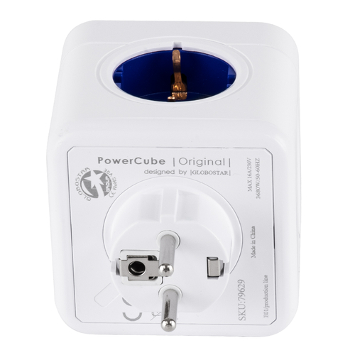 GLOBOSTAR® POWERCUBE 79629 Πολύπριζο 5 Θέσεων με 5 x EU Schuko Πρίζες Ασφαλείας Childproof AC 220-240V 3680W/16A Max Load IP20 - Λευκό & Μπλε - Μ7.5 x Π11.5 x Υ7.5cm