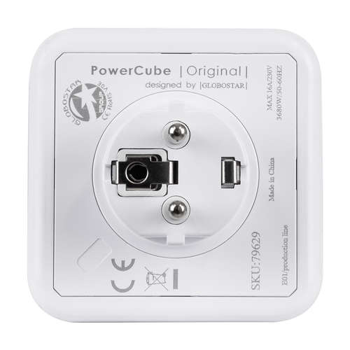 GLOBOSTAR® POWERCUBE 79629 Πολύπριζο 5 Θέσεων με 5 x EU Schuko Πρίζες Ασφαλείας Childproof AC 220-240V 3680W/16A Max Load IP20 - Λευκό & Μπλε - Μ7.5 x Π11.5 x Υ7.5cm