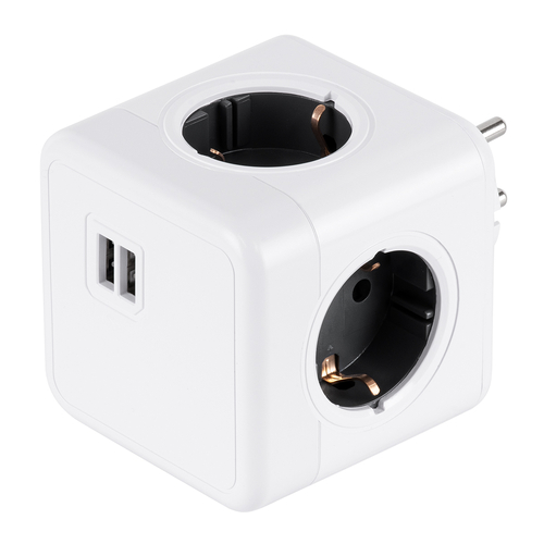 GLOBOSTAR® POWERCUBE 79633 Πολύπριζο 6 Θέσεων με 2 x Πρίζες DC 5V USB 2.0 & 4 x EU Schuko Πρίζες Ασφαλείας Childproof AC 220-240V 3680W/16A Max Load IP20 - Λευκό & Γκρι - Μ7.5 x Π11.5 x Υ7.5cm