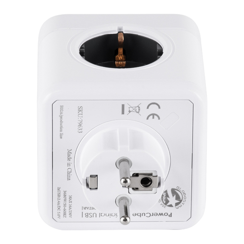 GLOBOSTAR® POWERCUBE 79633 Πολύπριζο 6 Θέσεων με 2 x Πρίζες DC 5V USB 2.0 & 4 x EU Schuko Πρίζες Ασφαλείας Childproof AC 220-240V 3680W/16A Max Load IP20 - Λευκό & Γκρι - Μ7.5 x Π11.5 x Υ7.5cm