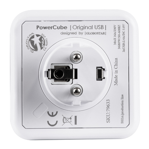 GLOBOSTAR® POWERCUBE 79633 Πολύπριζο 6 Θέσεων με 2 x Πρίζες DC 5V USB 2.0 & 4 x EU Schuko Πρίζες Ασφαλείας Childproof AC 220-240V 3680W/16A Max Load IP20 - Λευκό & Γκρι - Μ7.5 x Π11.5 x Υ7.5cm