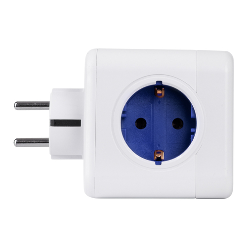 GloboStar® TRAVEL PowerCube PRO Certified 79638 Πολύπριζο 6 Θέσεων με 4 Πρίζες Ασφαλείας Childproof EU Schuko AC 220-240V & 2 Πρίζες USB Max 2.1A/DC 5V Μ7.5 x Π11.5 x Υ7.5 - Λευκό με Μπλε - Max Load 3680W/16A