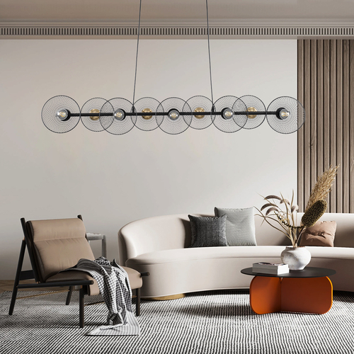 GLOBOSTAR® VERONA 00588 Μοντέρνο Κρεμαστό Φωτιστικό Οροφής με Ντουί 9 x E27 AC 220-240V IP20 - Μαύρο & Χρυσό - Μ140 x Π28 x Υ20cm