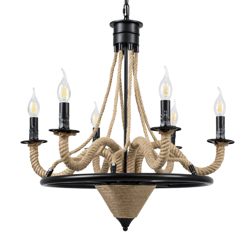 GLOBOSTAR® PENNSYLVANIA 00541 Vintage Κρεμαστό Φωτιστικό Οροφής με Ντουί 6 x E14 AC 220-240V IP20 - Μαύρο & Μπεζ - Μ64 x Π64 x Υ63cm