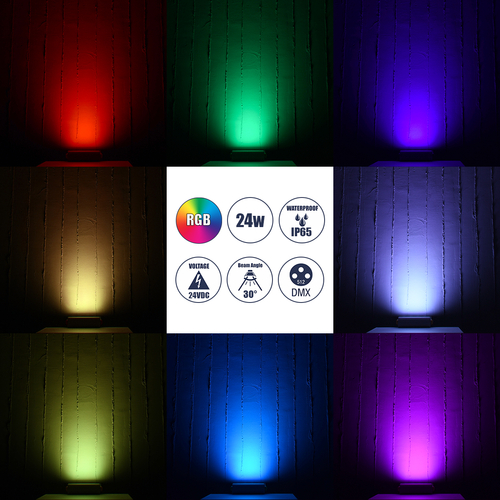 GLOBOSTAR® FLOODHENA 90641 Προβολέας Σποτ Wall Washer LED 24W 1920lm 30° DC 24V Αδιάβροχο IP65 Πολύχρωμο RGB Dimmable DMX512 - Bridgelux SMD Chip - Γκρι Ανθρακί - Μ22.5 x Π6 x Υ16.5cm - 3 Χρόνια Εγγύηση