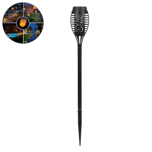 GLOBOSTAR® SOLARDECOR 71527 Διακοσμητικό Φωτιστικό με Βάση Κήπου / Καρφωτό LED 3W 100lm 180° DC 5V με Φωτοβολταϊκό Panel 5V 0.2W & Επαναφορτιζόμενη Μπαταρία Li-ion 3.2V 600mAh Αδιάβροχο IP65 Πορτοκαλί με Εφέ Φλόγας - Μ7 x Π7 x Υ50cm - 2 Χρόνια Εγγύηση