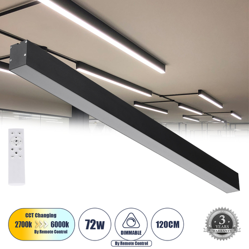 GLOBOSTAR® ORION 61030-S Μοντέρνο Φωτιστικό Οροφής LED 72W 8600lm 120° AC 220-240V IP20 Ρυθμιζόμενο Λευκό CCT με Χειριστήριο από 2700K έως 6000K Dimmable - Lumileds SMD Chip - Μαύρο Ματ - Μ120 x Π5.5 x Υ7cm - 3 Χρόνια Εγγύηση