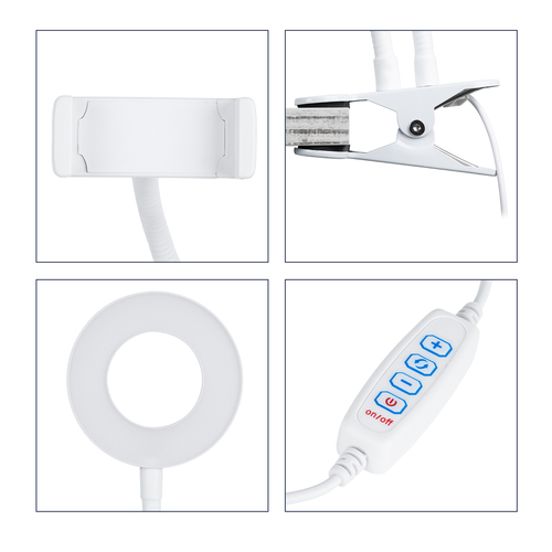 GloboStar® 75808 Professional Digital Ring Light Φ9cm LED SMD 10W 1000lm 180° DC 5V με Καλώδιο Τροφοδοσίας USB - Ενσωματωμένο Χειριστήριο Εναλλαγής Χρωμάτων & 1 Βάση Τηλεφώνου - CCT Θερμό Λευκό 3000K - Φυσικό Λευκό 4500K - Ψυχρό Λευκό 6000K Dimmable Λευκό