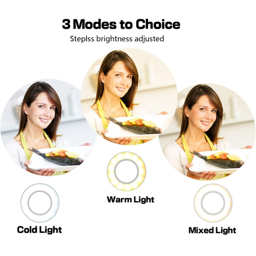 GloboStar® 75809 Professional Digital Ring Light Φ9cm LED SMD 10W 1000lm 180° DC 5V με Καλώδιο Τροφοδοσίας USB - Ενσωματωμένο Χειριστήριο Εναλλαγής Χρωμάτων & 1 Βάση Τηλεφώνου - CCT Θερμό Λευκό 3000K - Φυσικό Λευκό 4500K - Ψυχρό Λευκό 6000K Dimmable Μαύρο