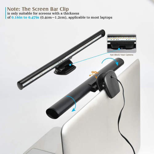 GloboStar® 76552 E-READING LIGHT Φωτιστικό Οθόνης με Χειριστήριο LED 5W 565lm 120° DC 5V IP20 CCT Θερμό Λευκό 2700K - Φυσικό Λευκό 4500K - Ψυχρό Λευκό 6000K Dimmable Μαύρο Πλαστικό Μ26 x Π4.5 x Υ4.5cm - 2 Xρόνια Εγγύηση