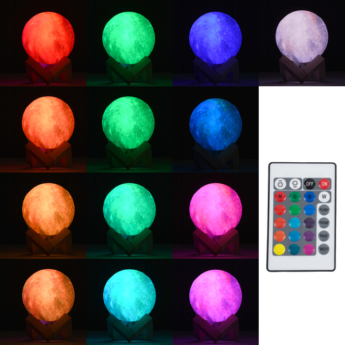 GloboStar® MOON 79615 Επιτραπέζιο Φωτιστικό Πορτατίφ LED 2W 100lm 360° DC 5V IP20 RGBW Dimmable Πολύχρωμο Πλαστικό με Μπεζ Ξύλο - Μ10 x Π10 x Υ13.5cm - 2 Xρόνια Εγγύηση