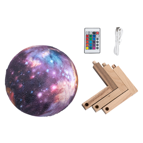 GloboStar® MOON 79616 Επιτραπέζιο Φωτιστικό Πορτατίφ LED 4W 200lm 360° DC 5V IP20 RGBW Dimmable Πολύχρωμο Πλαστικό με Μπεζ Ξύλο - Μ15 x Π15 x Υ19cm - 2 Xρόνια Εγγύηση